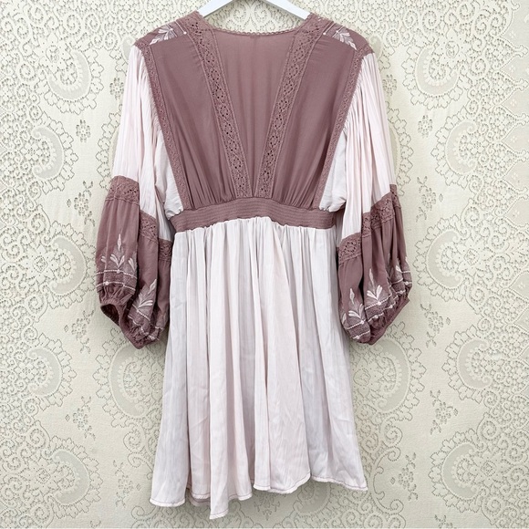 Free People Turn Heads Mauve Lace Boho Mini Dress - Picture 9 of 15